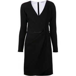 KaufmanFranco Black Vneck Chic Career Long Sleeve Faux Wrap Dress Womens Size 0
